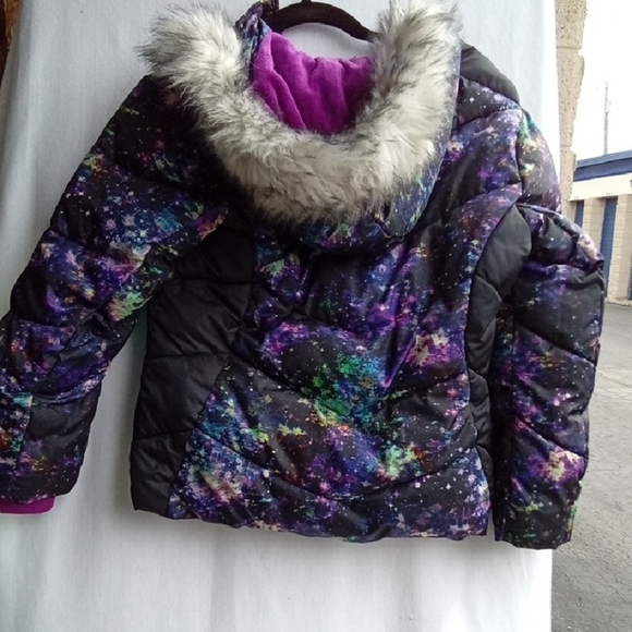 Kids 10/12 ZeroXposur Black and Blue Puffer Jacket with Faux Fur Hood - Picture 4 of 5